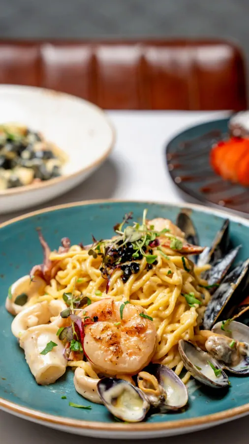 Seafood pasta with mussels and shrimp