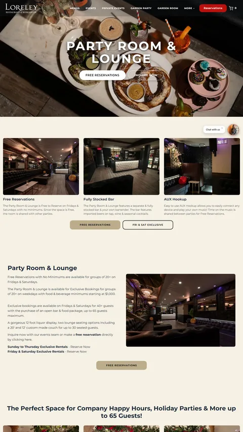 Party Room landing page on a phone