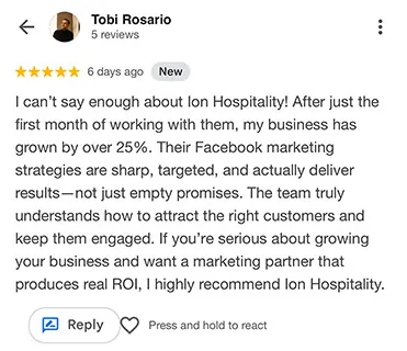 Five-star review: business grew by over 25% in the first month