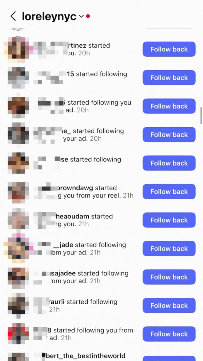 Instagram notifications of new local followers from an ad