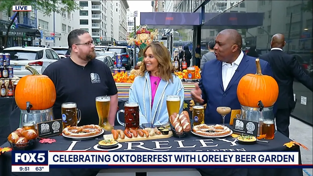 Doug Jacobson on Fox 5 Good Day New York with Rosanna Scotto and Curt Menefee, celebrating Oktoberfest with Loreley Beer Garden