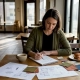 Restaurant owner sketching branding plans at table