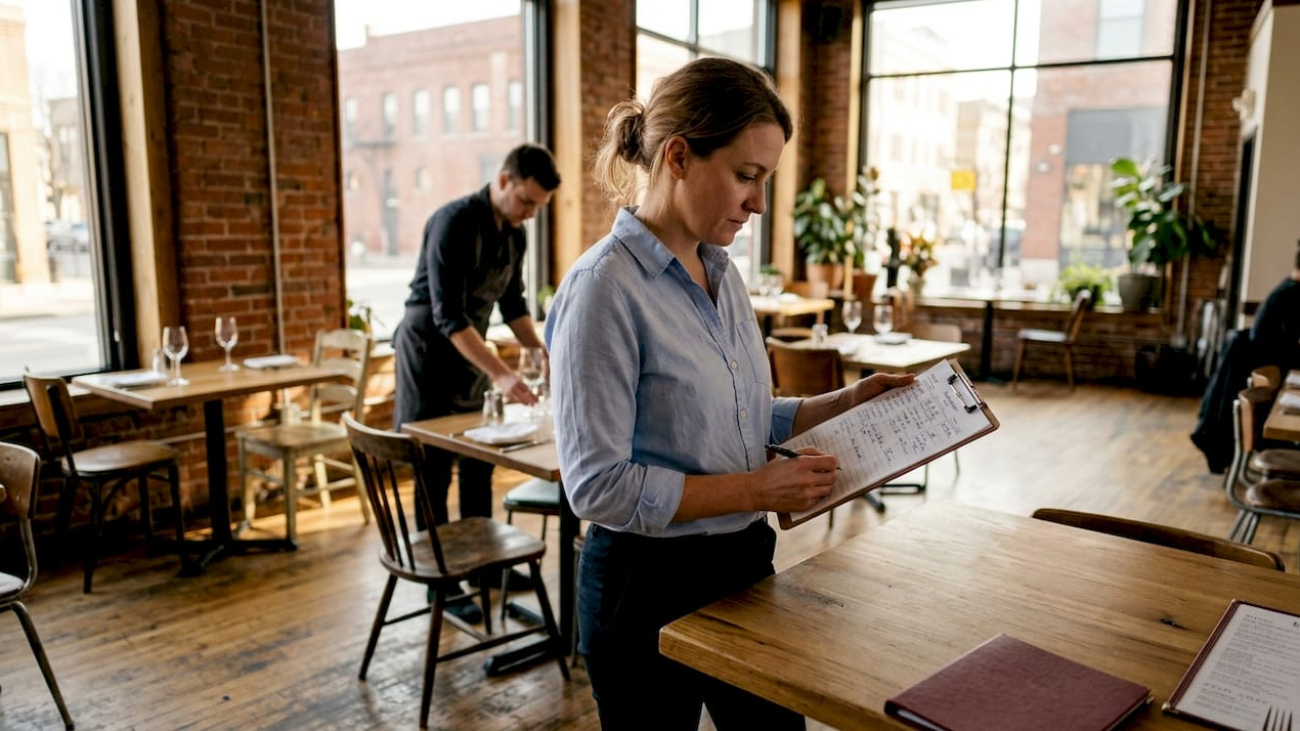 Restaurant manager reviewing event booking details