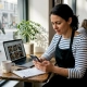 Restaurant manager reviewing social media analytics