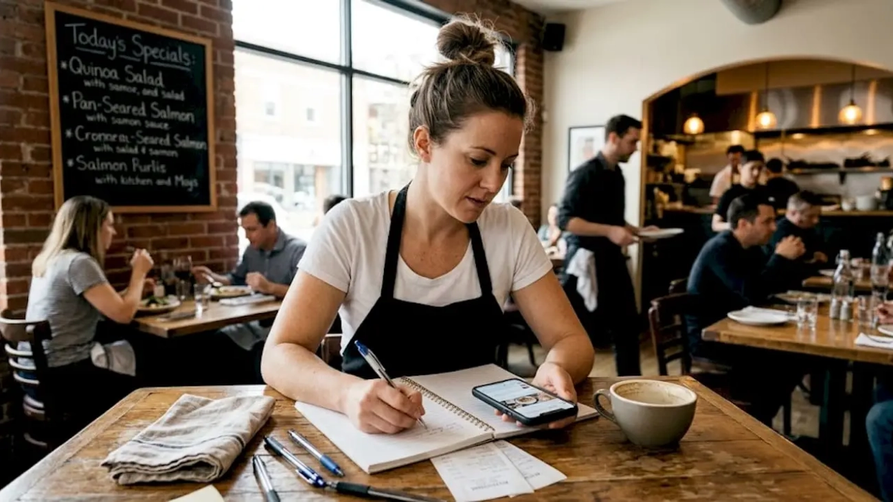 Restaurant owner planning social media content