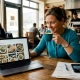 Restaurant owner reviewing social media feed