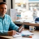 Restaurant owner planning content in office