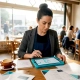 Restaurant manager uses tablet for SEO visibility