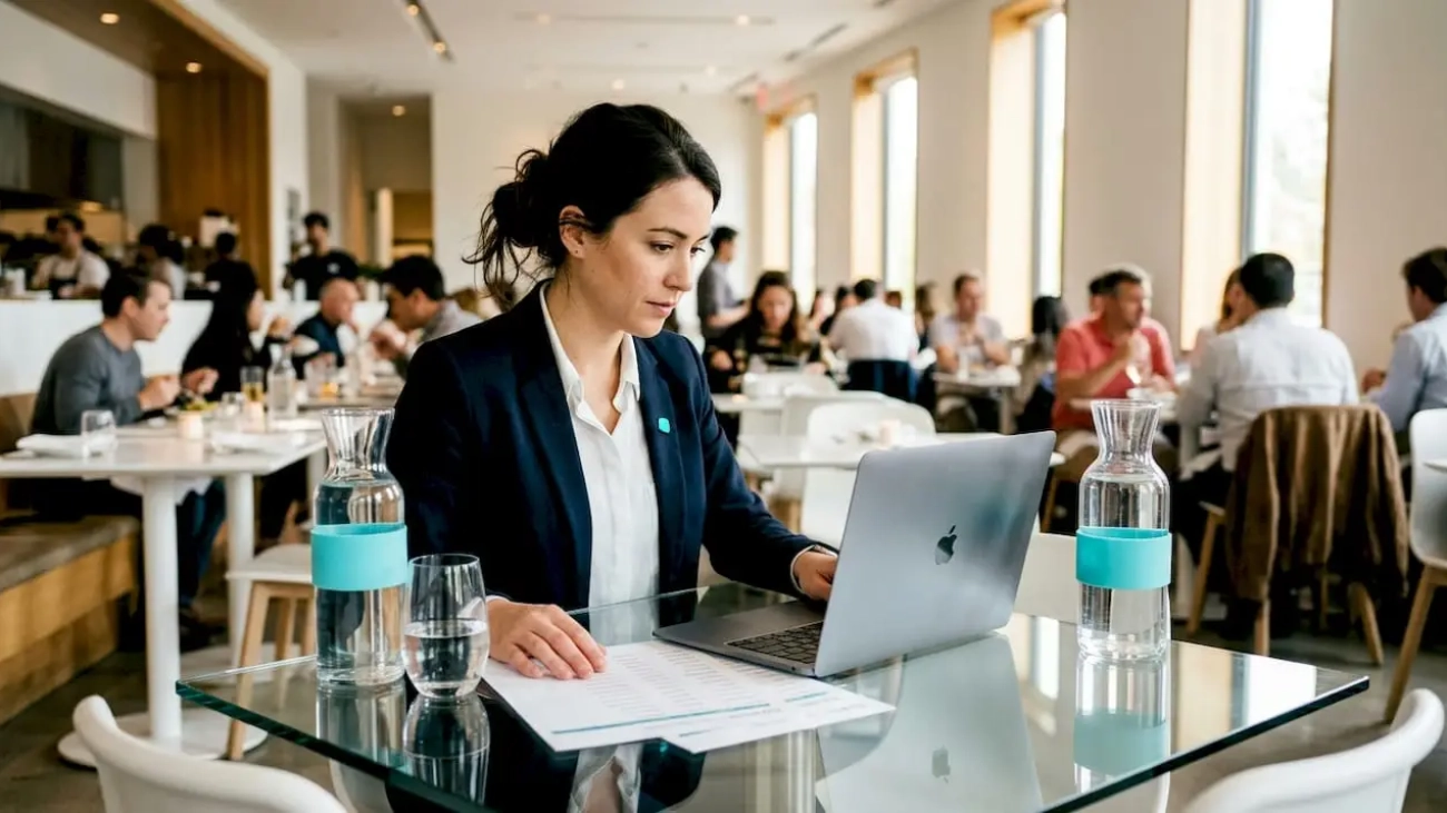 Restaurant manager reviewing website bookings