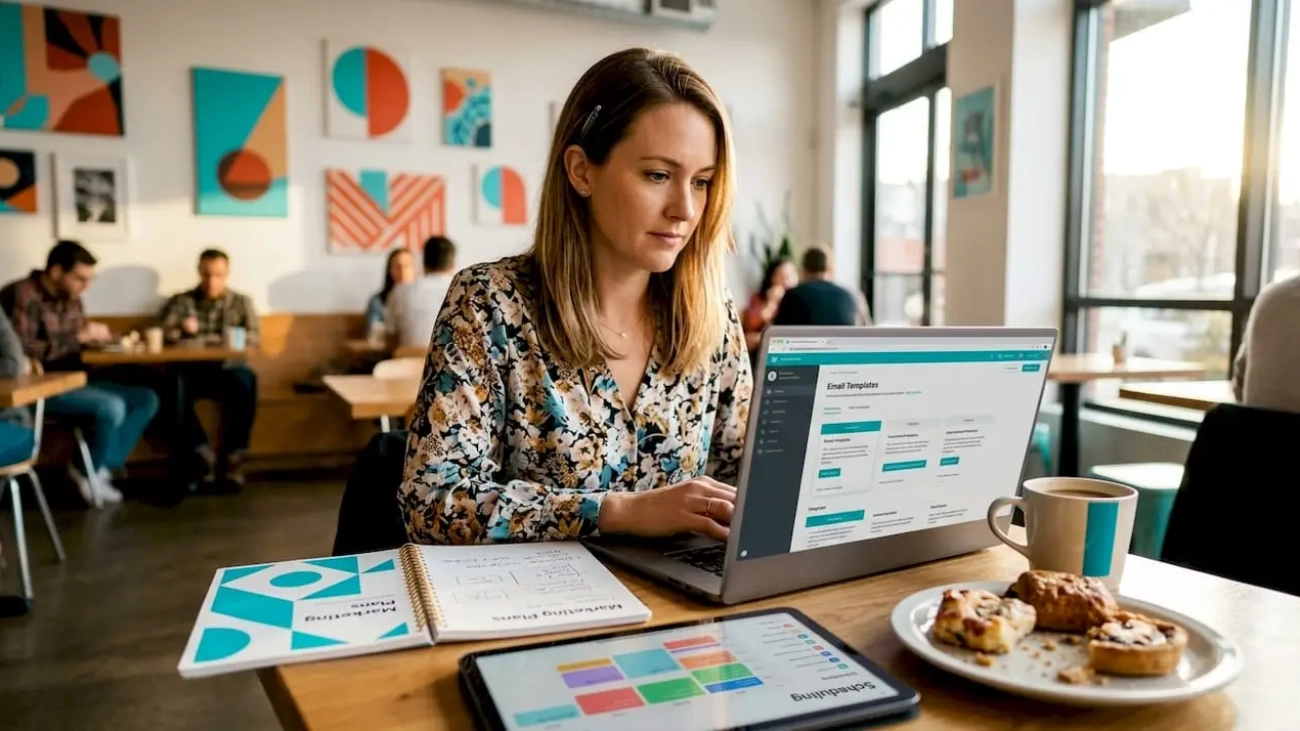 Restaurant manager designing email campaign