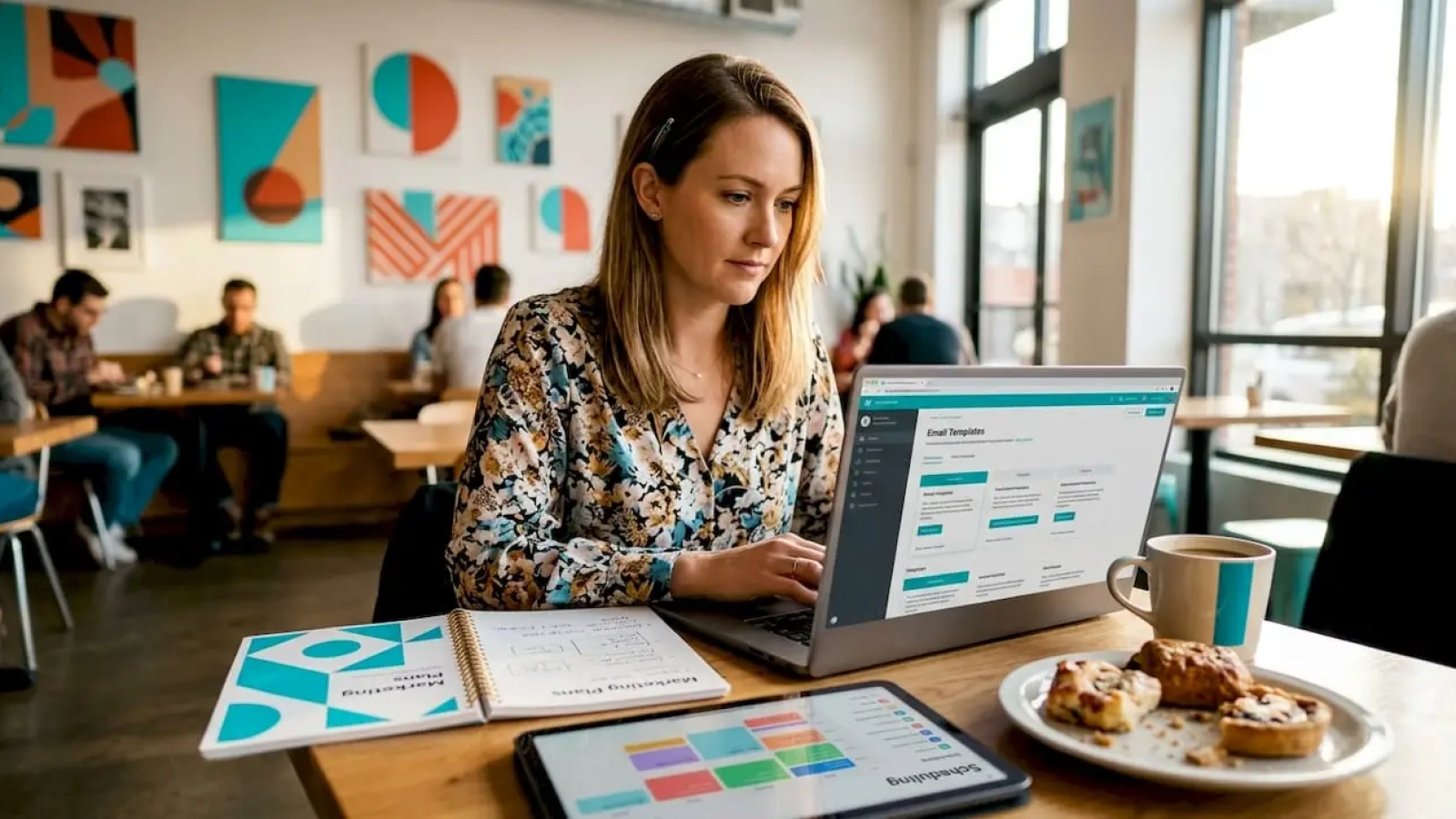 Restaurant manager designing email campaign