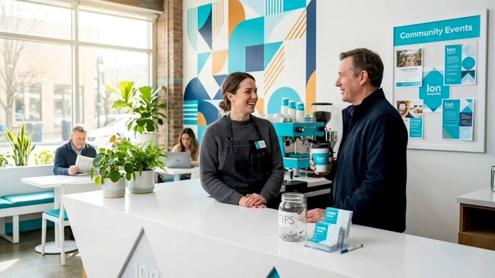 Local business owner engaging regular customer