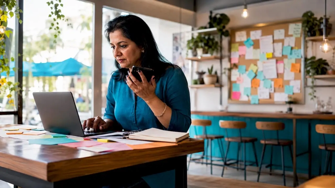 Restaurant owner managing digital ads