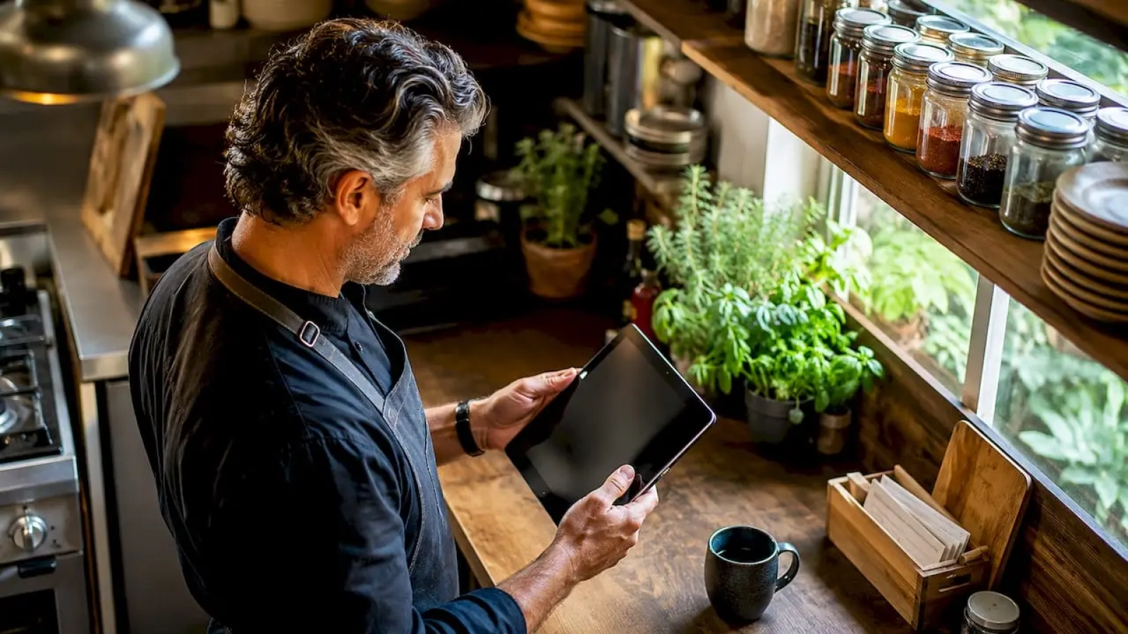 Restaurant manager using online ordering tablet