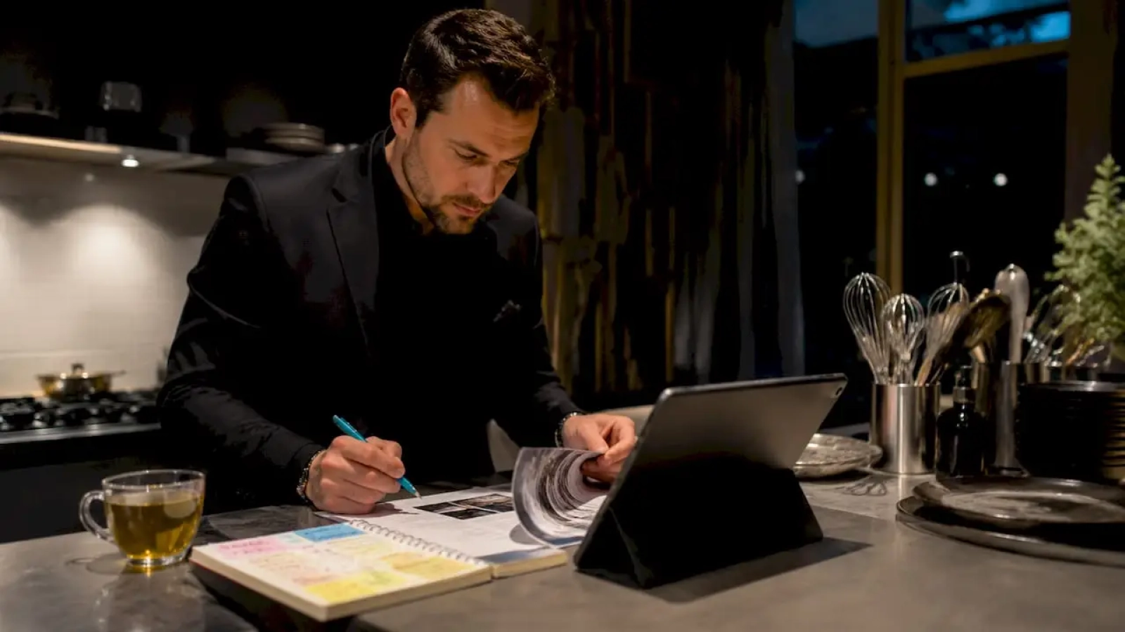 Restaurant manager planning promotional offers