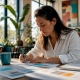 Marketing strategist reviewing campaign sheets in office