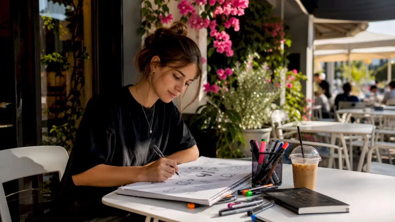 Designer sketching restaurant packaging concepts