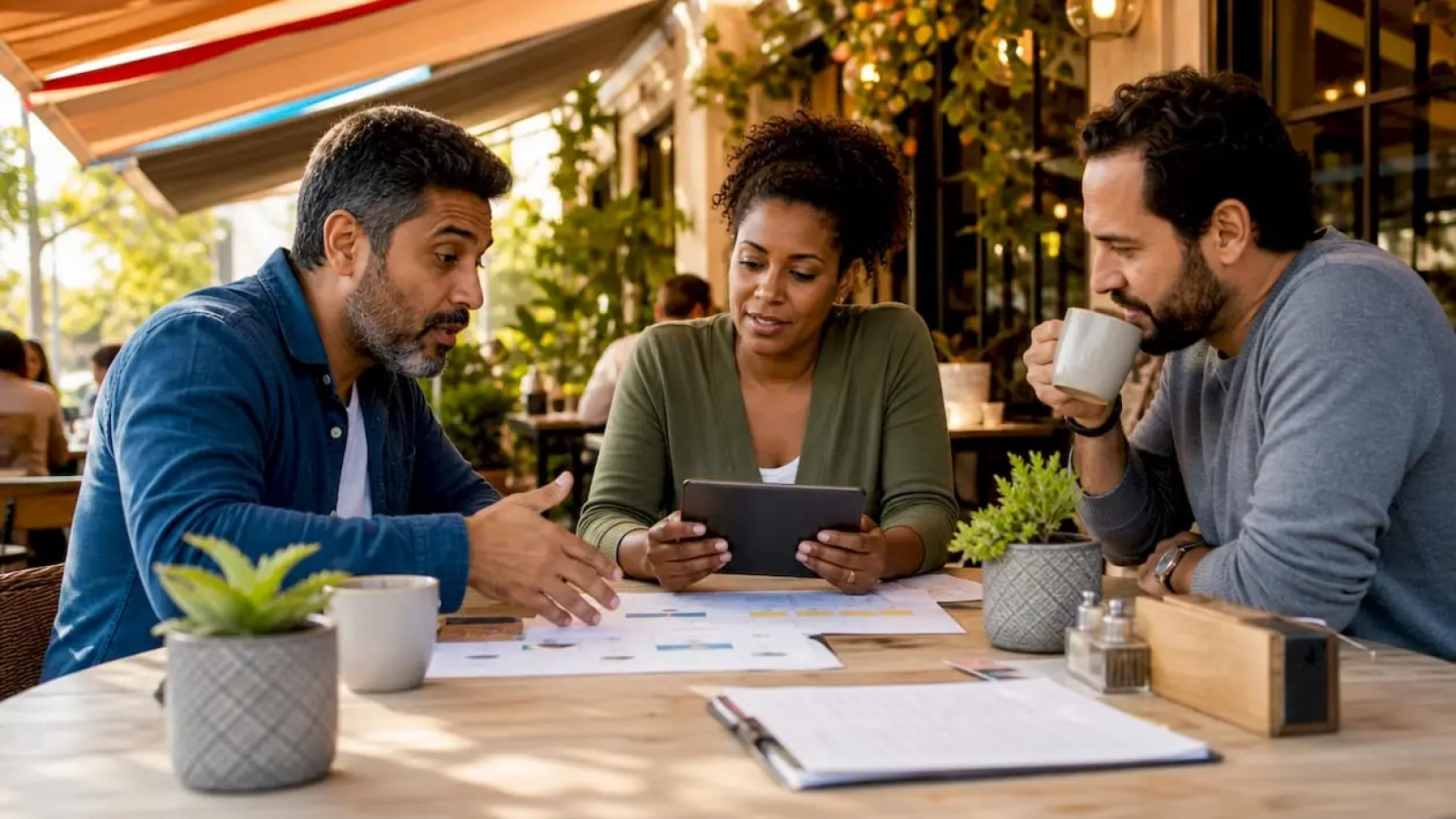 Group discussing restaurant marketing strategies