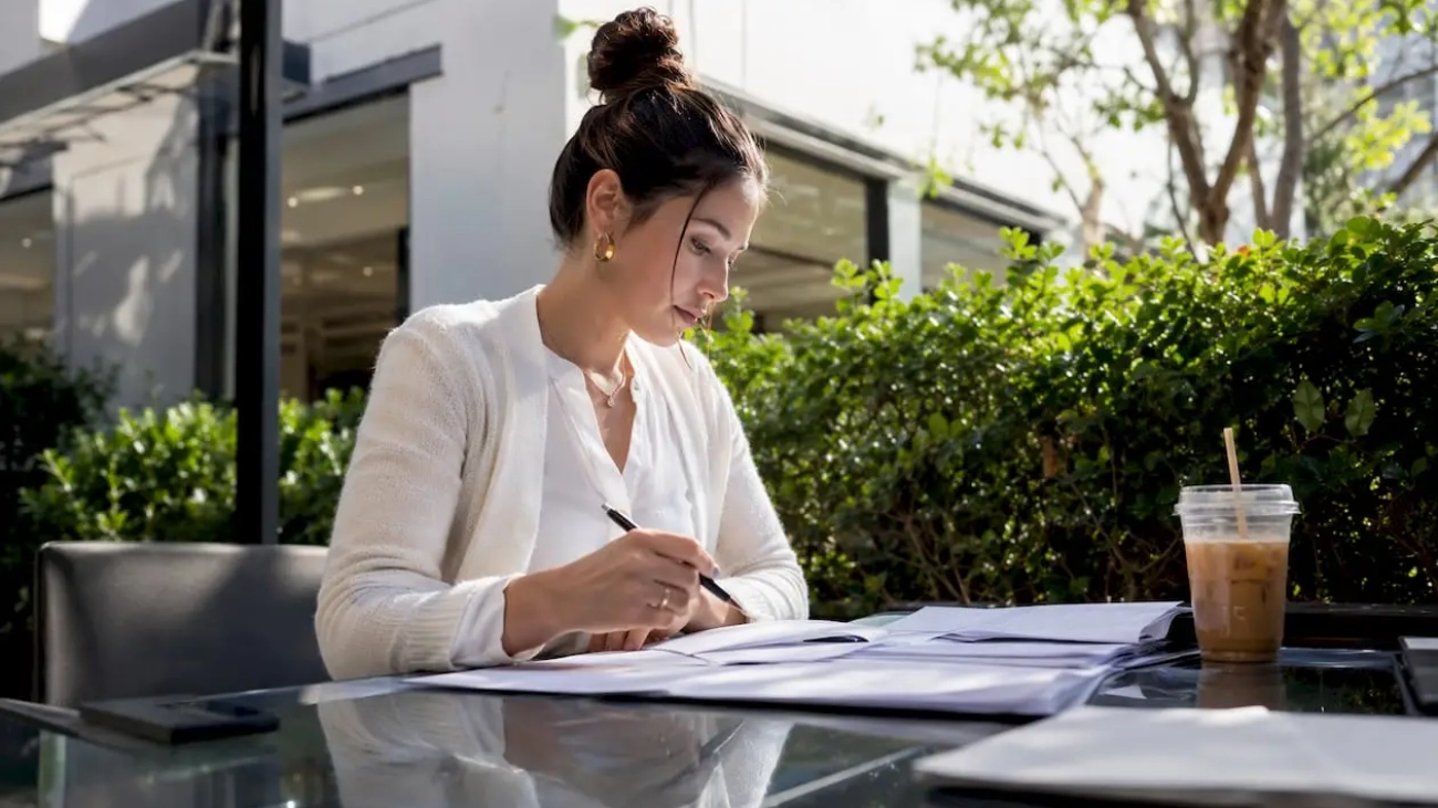 Woman planning restaurant radio ad scripts