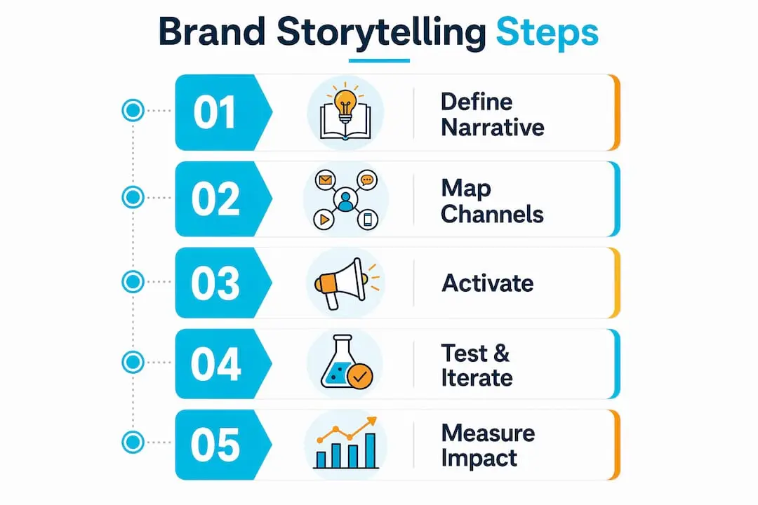 Infographic illustrating brand storytelling step-by-step process