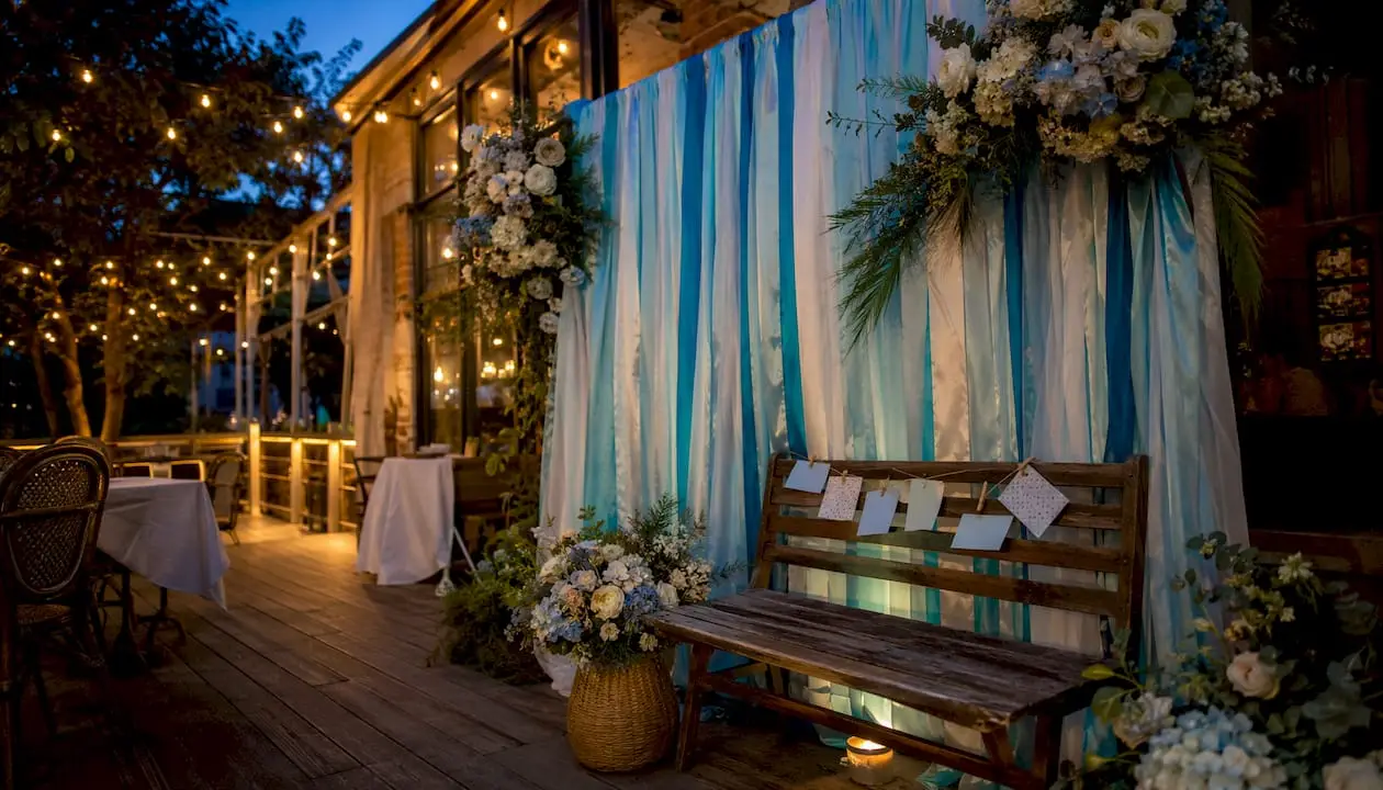 Restaurant entrance anniversary photo spot