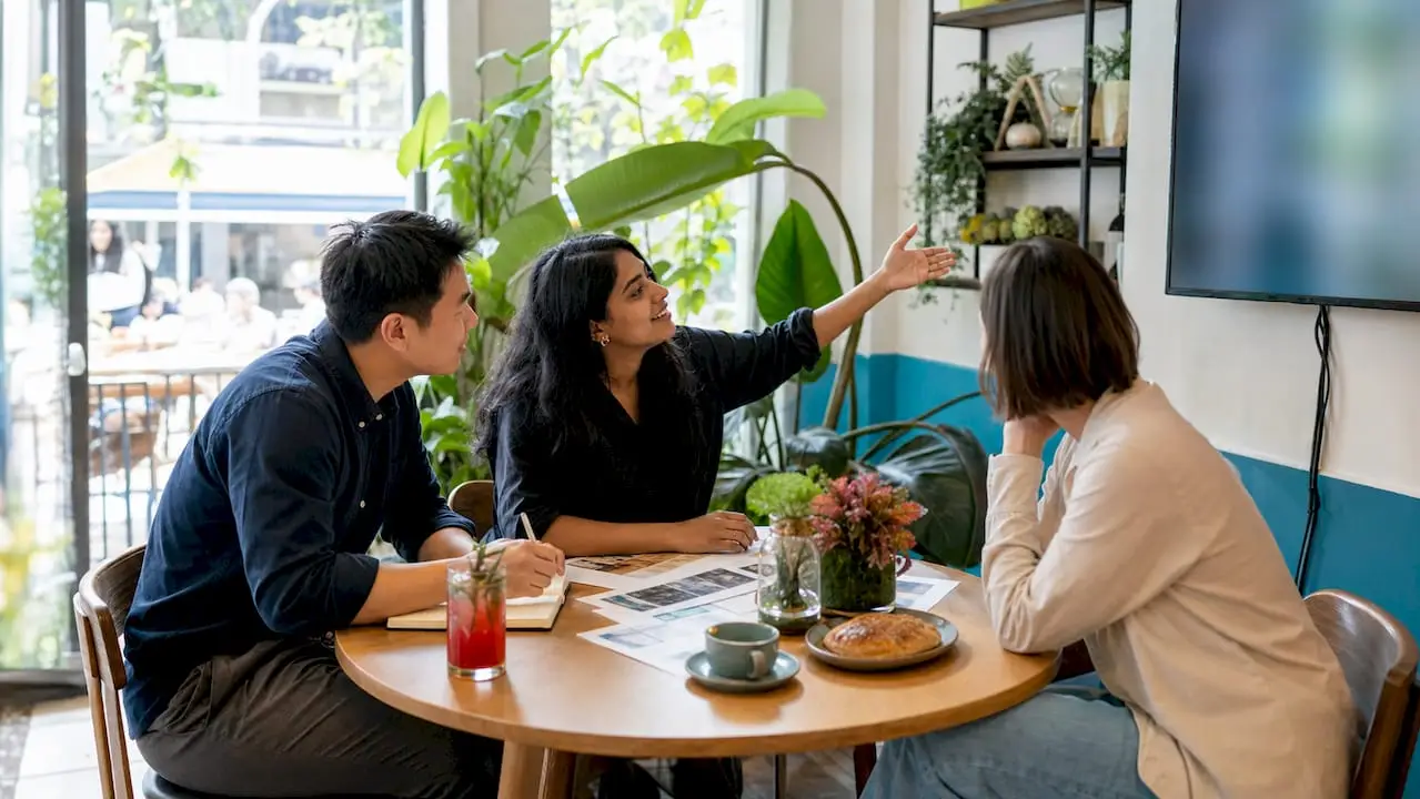 Marketing team collaborating on online reviews