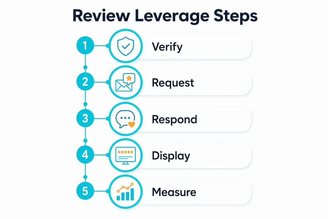 Infographic showing steps to leverage online reviews