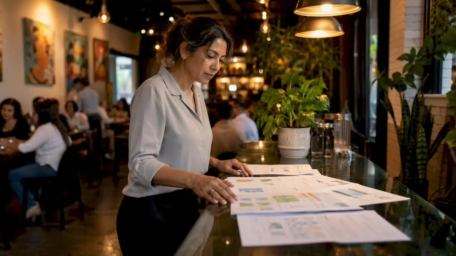 Manager reviewing restaurant analytics platform comparisons