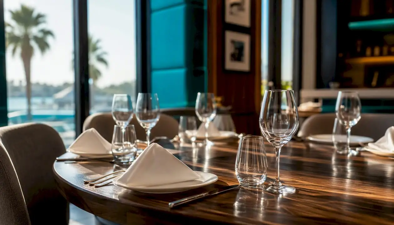 Empty table set for restaurant service