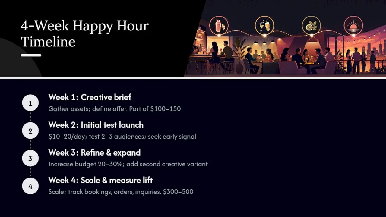 Four week happy hour ad campaign timeline